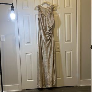 Calvin Klein ruched champagne evening gown 14